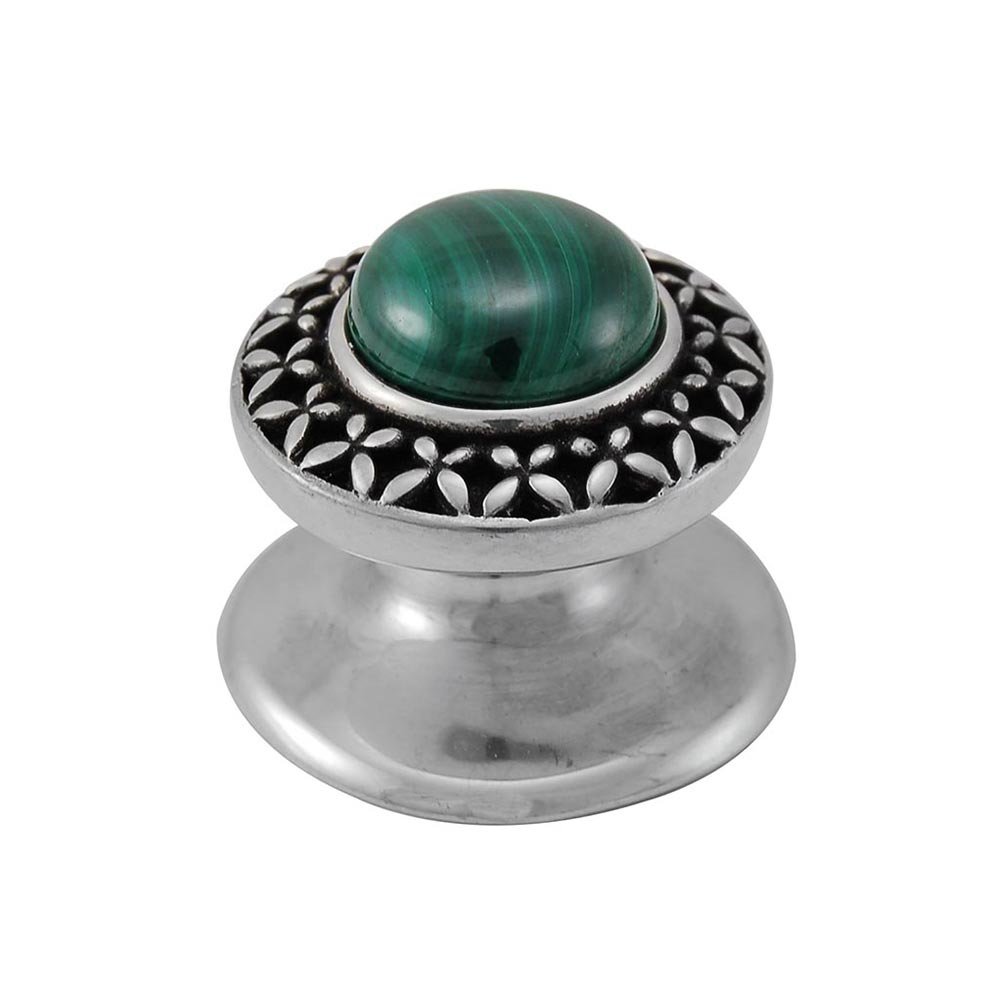 Round Gem Stone Knob Design 4 in Antique Silver with Malachite Insert