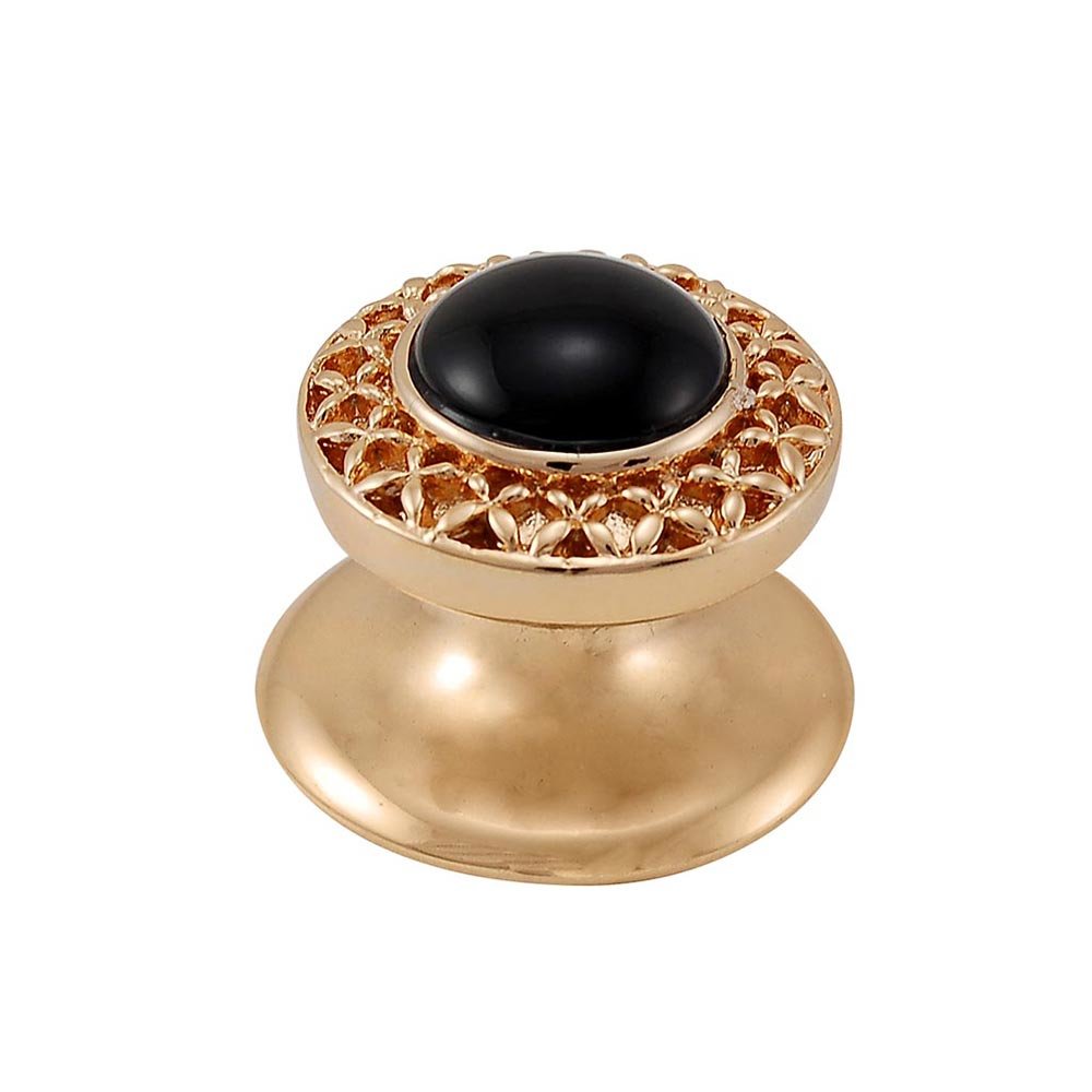 Round Gem Stone Knob Design 4 in Polished Gold with Black Onyx Insert