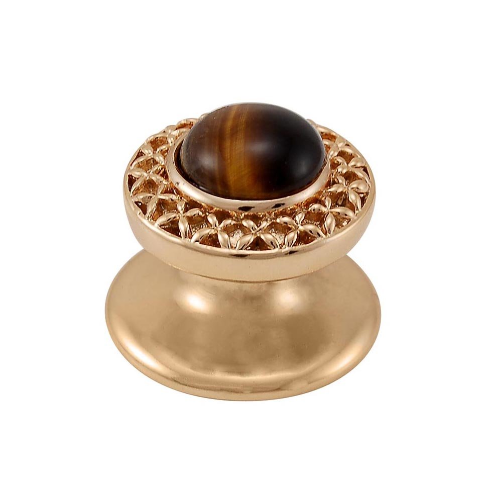 Round Gem Stone Knob Design 4 in Polished Gold with Tigers Eye Insert