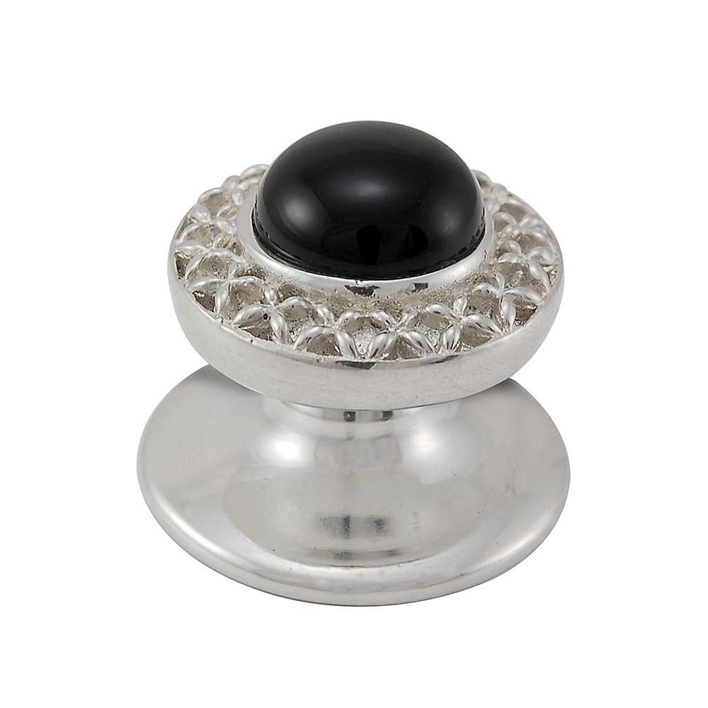Round Gem Stone Knob Design 4 in Polished Nickel with Black Onyx Insert