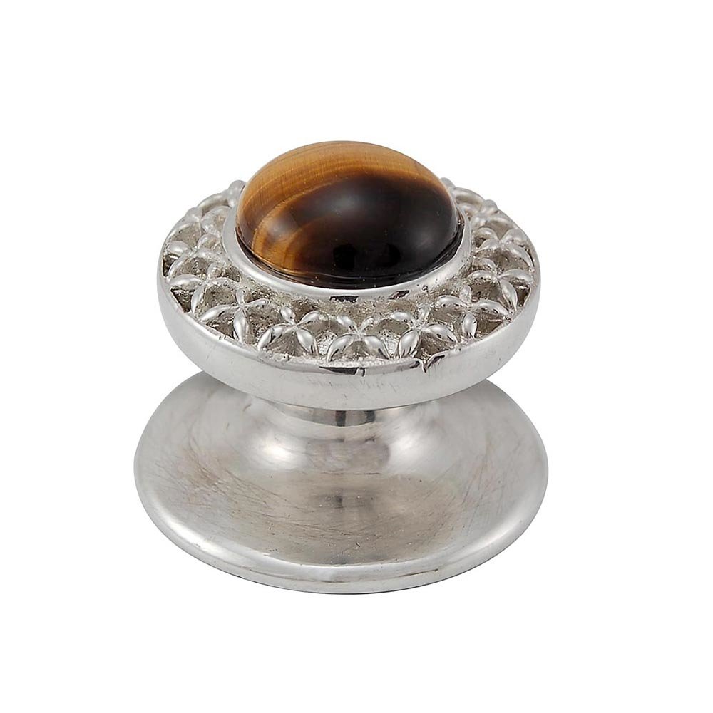 Round Gem Stone Knob Design 4 in Polished Nickel with Tigers Eye Insert