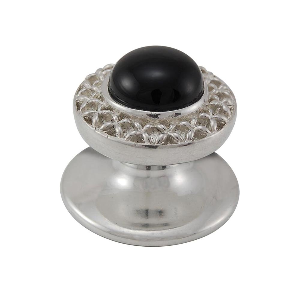 Round Gem Stone Knob Design 4 in Polished Silver with Black Onyx Insert