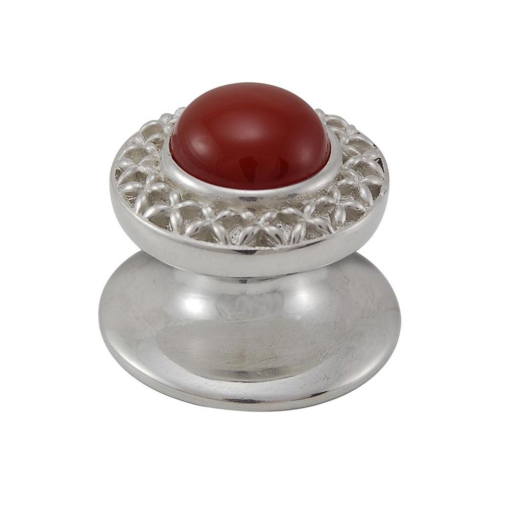 Round Gem Stone Knob Design 4 in Polished Silver with Carnelian Insert