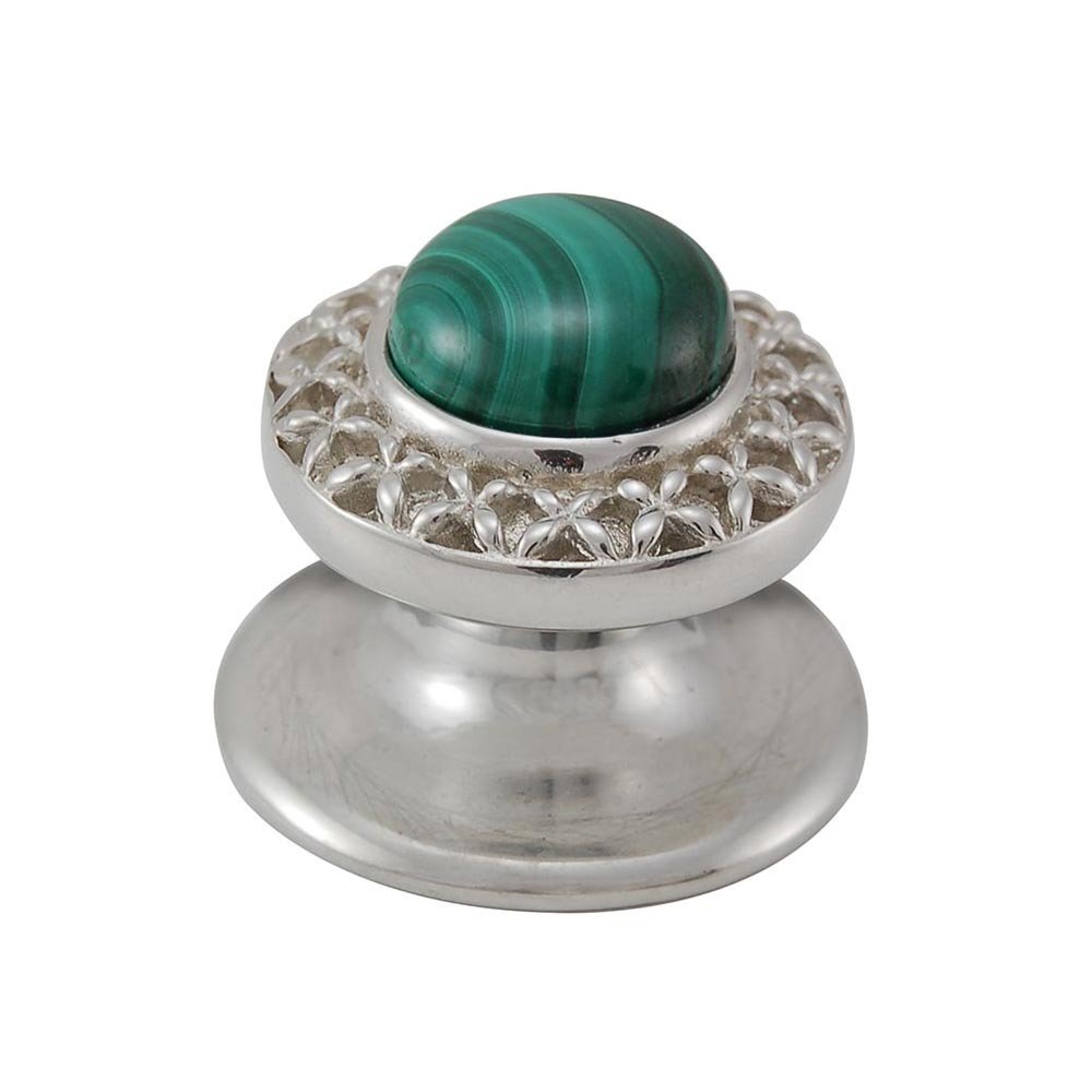 Round Gem Stone Knob Design 4 in Polished Silver with Malachite Insert
