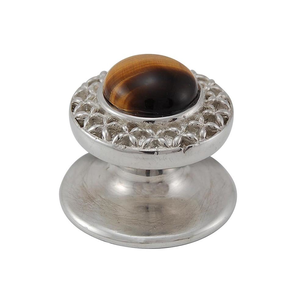Round Gem Stone Knob Design 4 in Polished Silver with Tigers Eye Insert