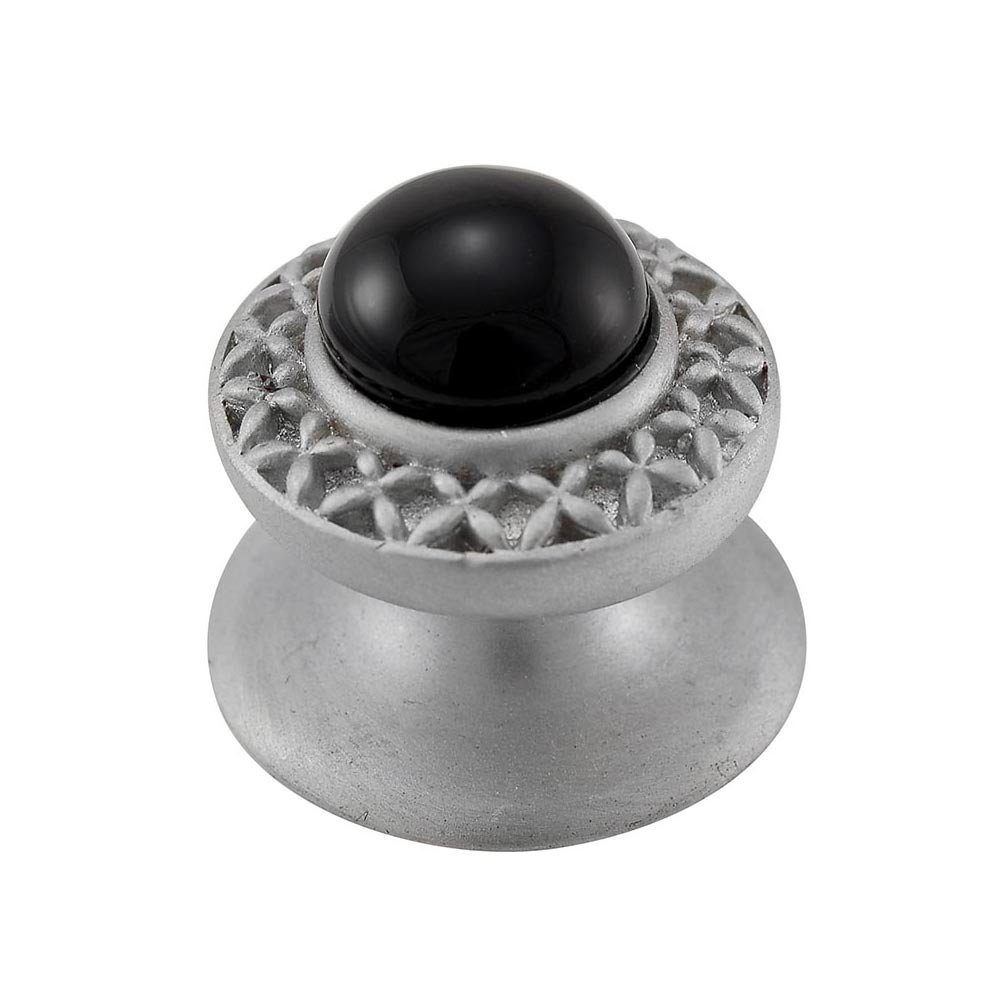 Round Gem Stone Knob Design 4 in Satin Nickel with Black Onyx Insert
