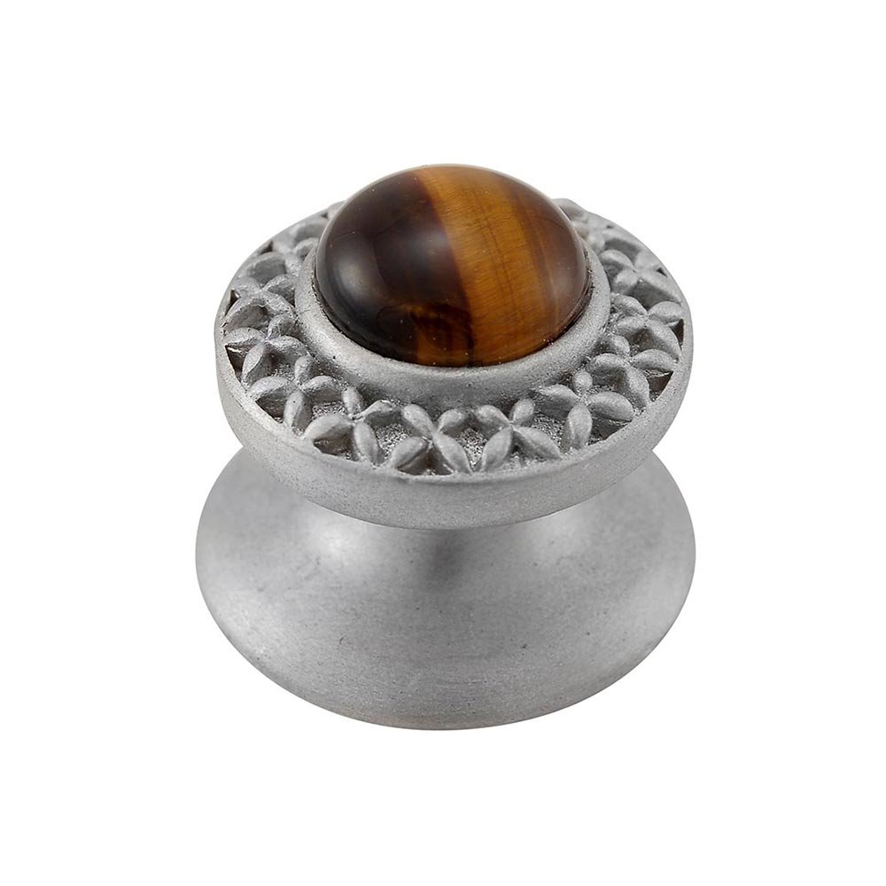 Round Gem Stone Knob Design 4 in Satin Nickel with Tigers Eye Insert