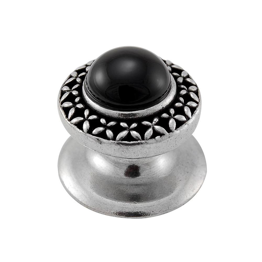 Round Gem Stone Knob Design 4 in Vintage Pewter with Black Onyx Insert
