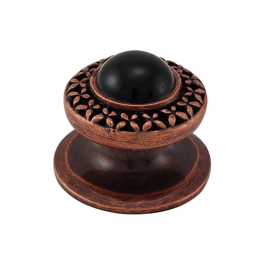 Round Gem Stone Knob Design 4 in Antique Copper with Black Onyx Insert