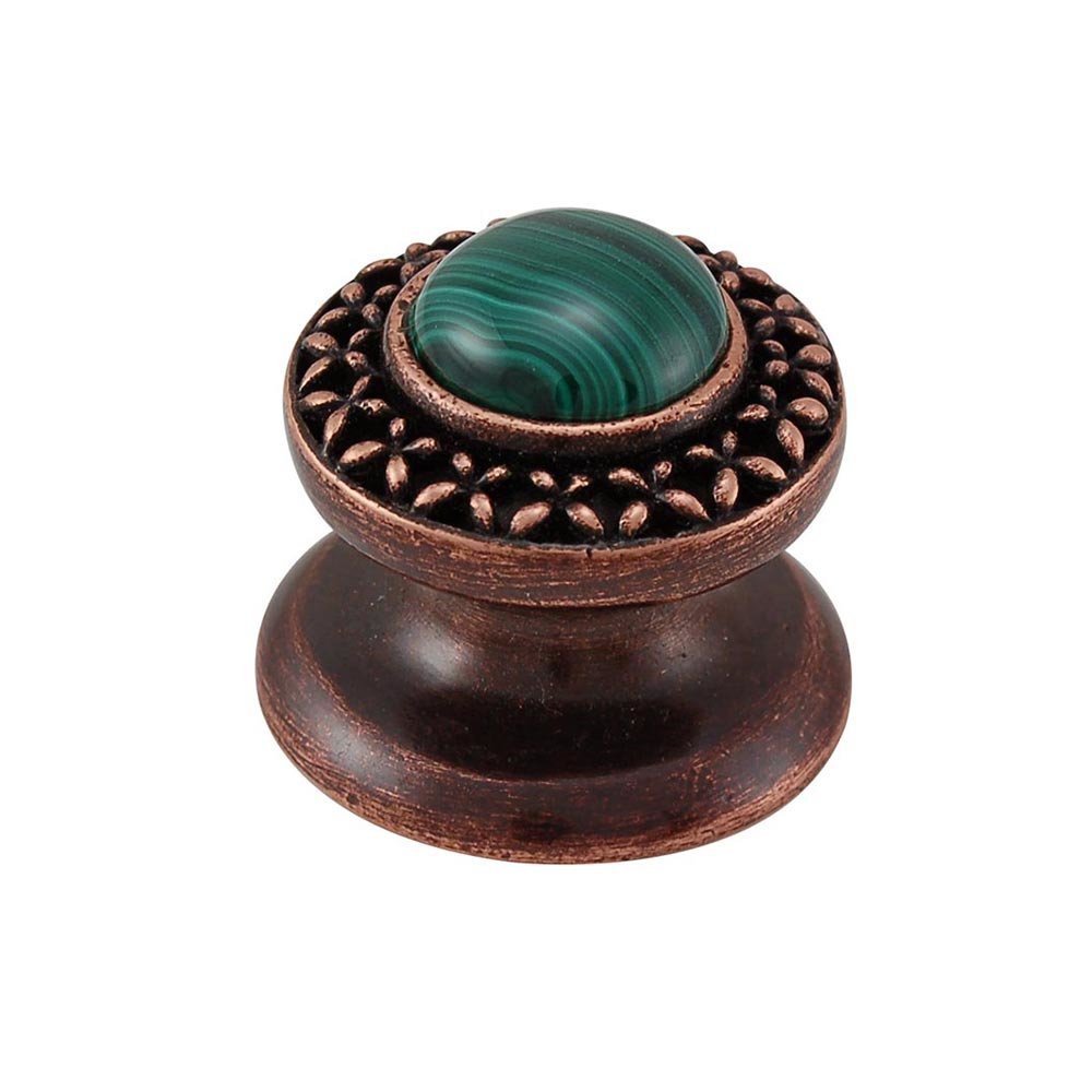Round Gem Stone Knob Design 4 in Antique Copper with Malachite Insert