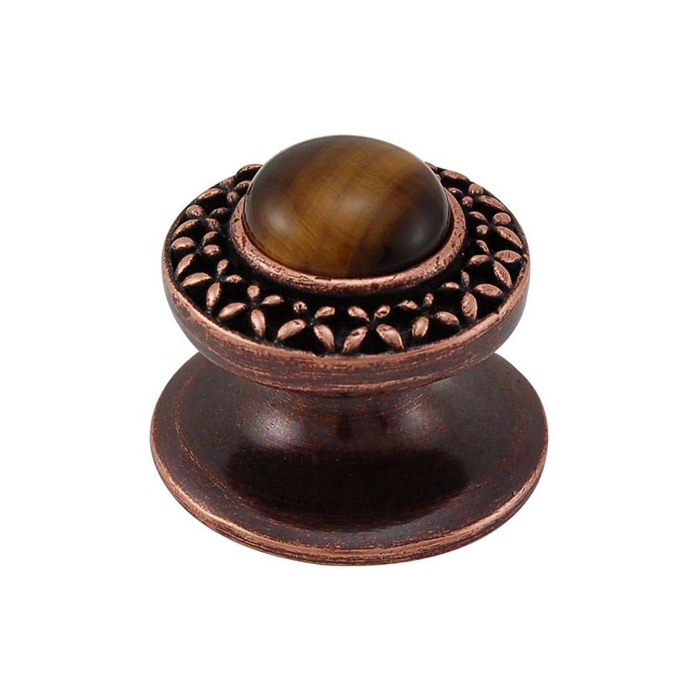 Round Gem Stone Knob Design 4 in Antique Copper with Tigers Eye Insert
