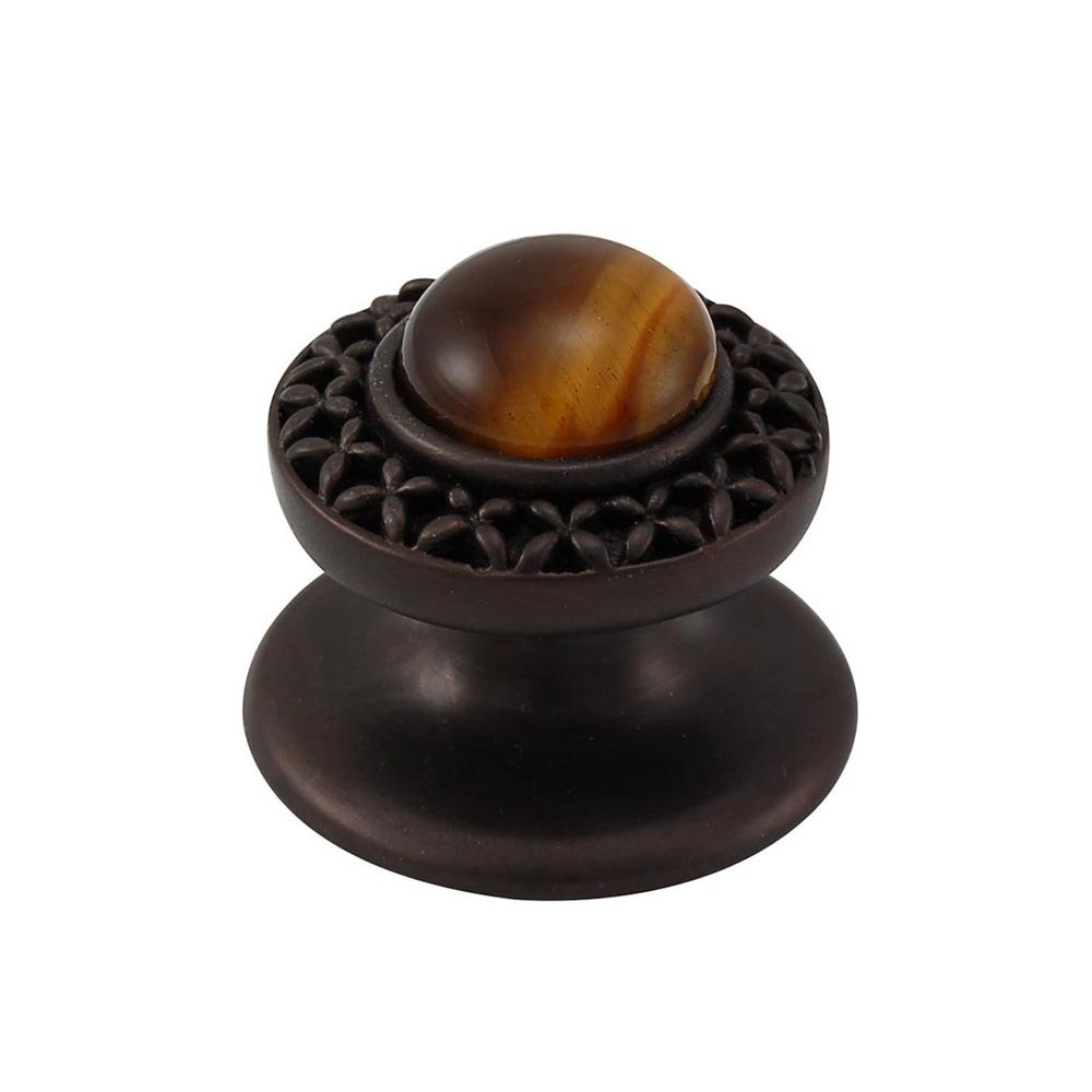 Round Gem Stone Knob Design 4 in Oil Rubbed Bronze with Tigers Eye Insert