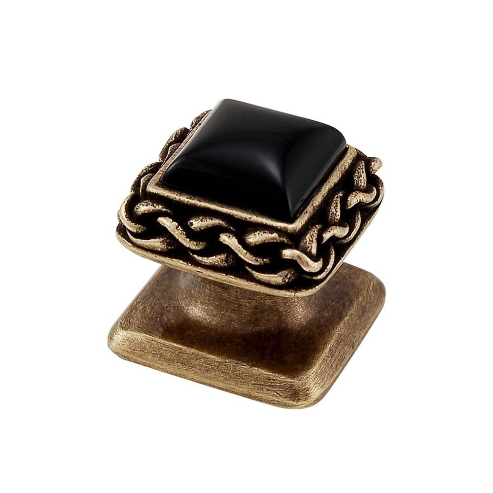 Square Gem Stone Knob Design 2 in Antique Brass with Black Onyx Insert