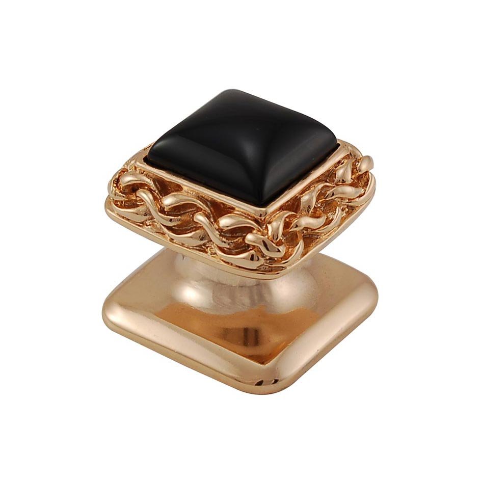 Square Gem Stone Knob Design 2 in Polished Gold with Black Onyx Insert