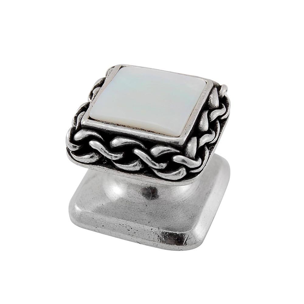 Square Gem Stone Knob Design 2 in Vintage Pewter with White Mother Of Pearl Insert