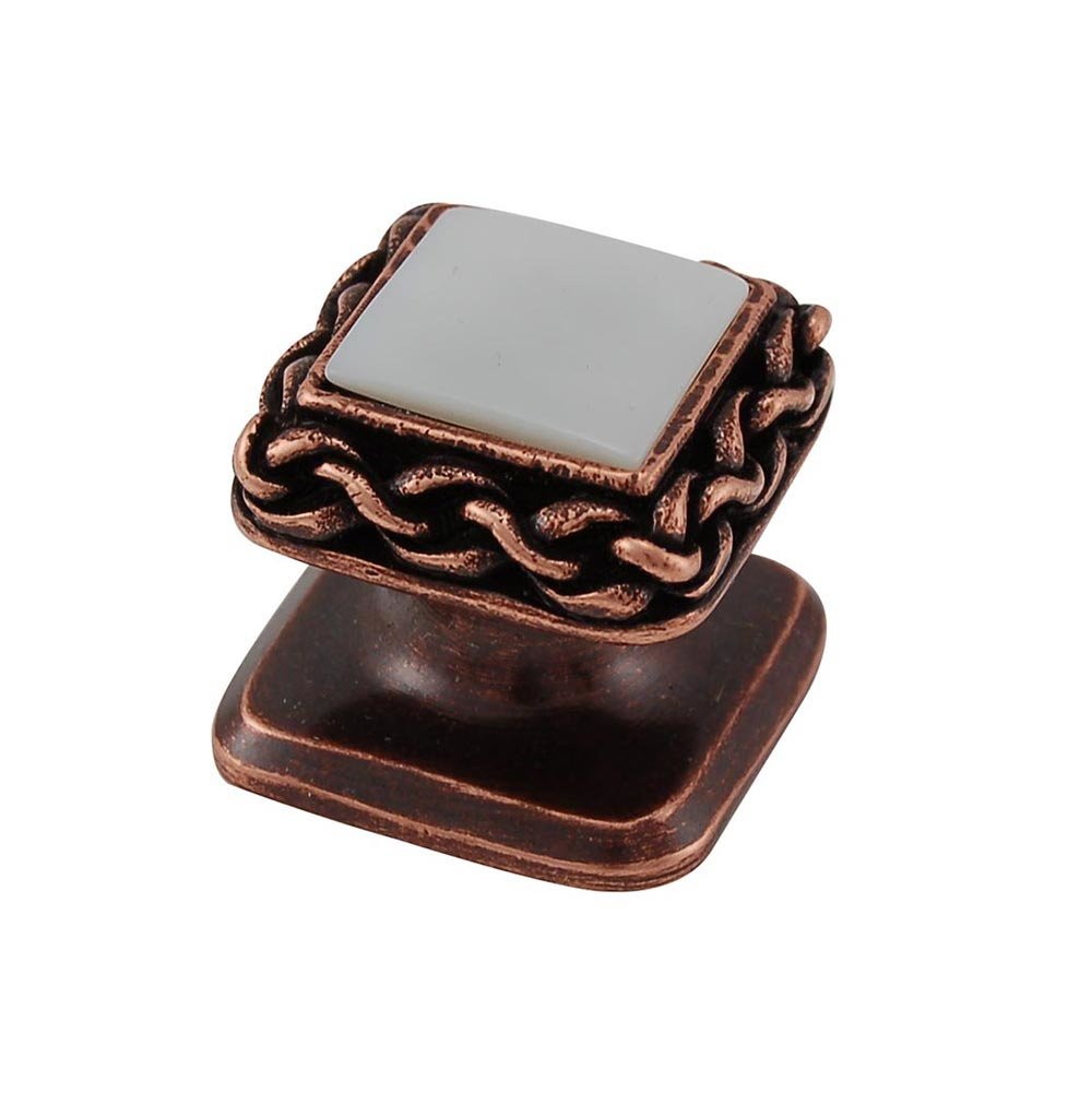 Square Gem Stone Knob Design 2 in Antique Copper with White Mother Of Pearl Insert