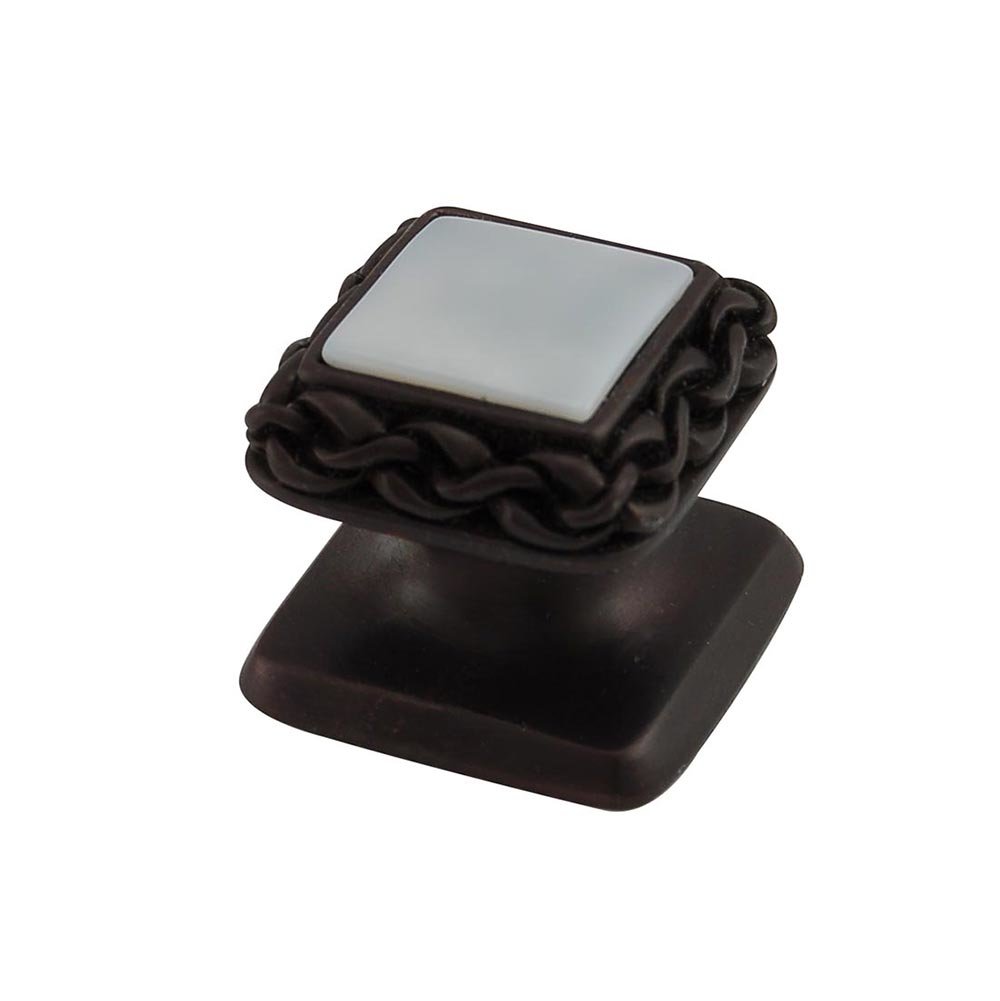 Square Gem Stone Knob Design 2 in Oil Rubbed Bronze with White Mother Of Pearl Insert
