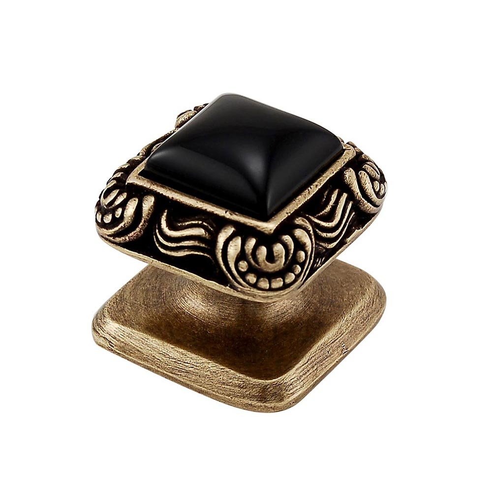 Square Gem Stone Knob Design 3 in Antique Brass with Black Onyx Insert