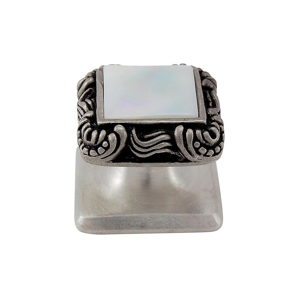 Square Gem Stone Knob Design 3 in Antique Nickel with White Mother Of Pearl Insert