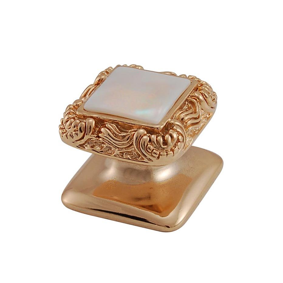 Square Gem Stone Knob Design 3 in Polished Gold with White Mother Of Pearl Insert