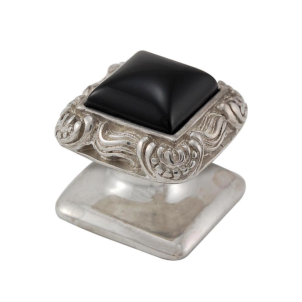 Square Gem Stone Knob Design 3 in Polished Nickel with Black Onyx Insert