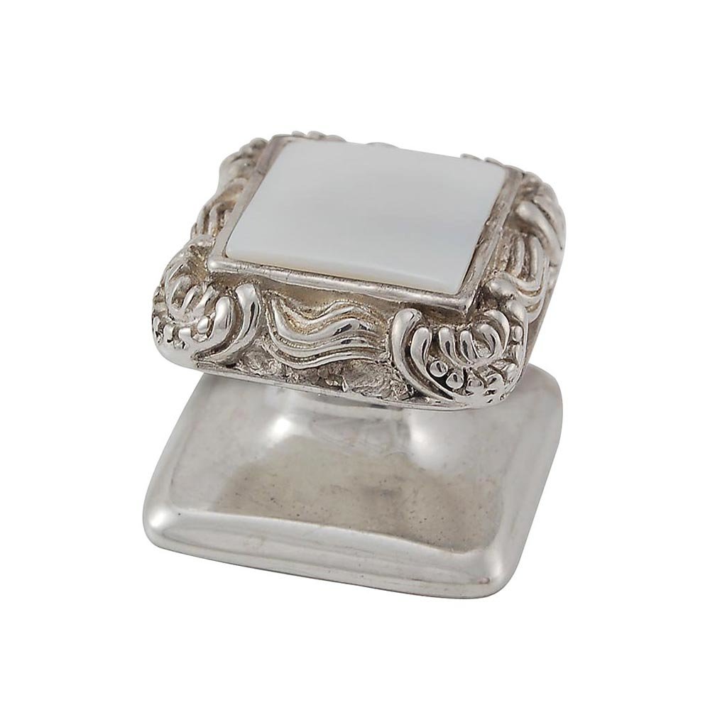 Square Gem Stone Knob Design 3 in Polished Nickel with White Mother Of Pearl Insert