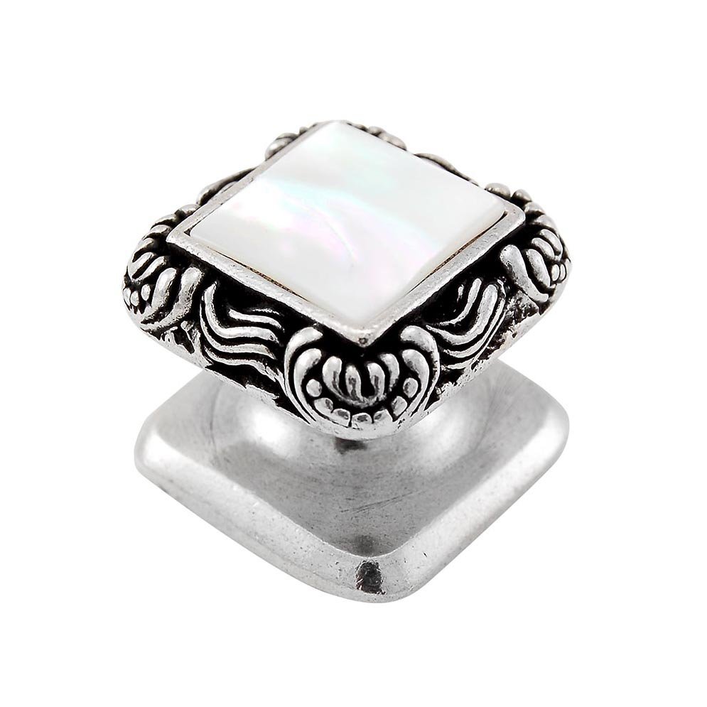 Square Gem Stone Knob Design 3 in Vintage Pewter with White Mother Of Pearl Insert