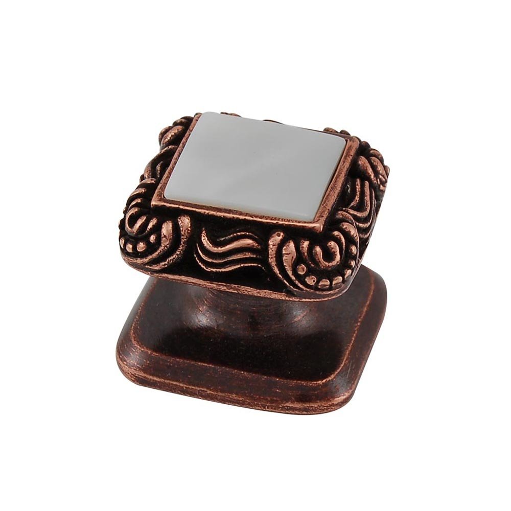 Square Gem Stone Knob Design 3 in Antique Copper with White Mother Of Pearl Insert