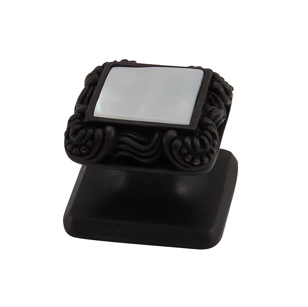 Square Gem Stone Knob Design 3 in Oil Rubbed Bronze with White Mother Of Pearl Insert