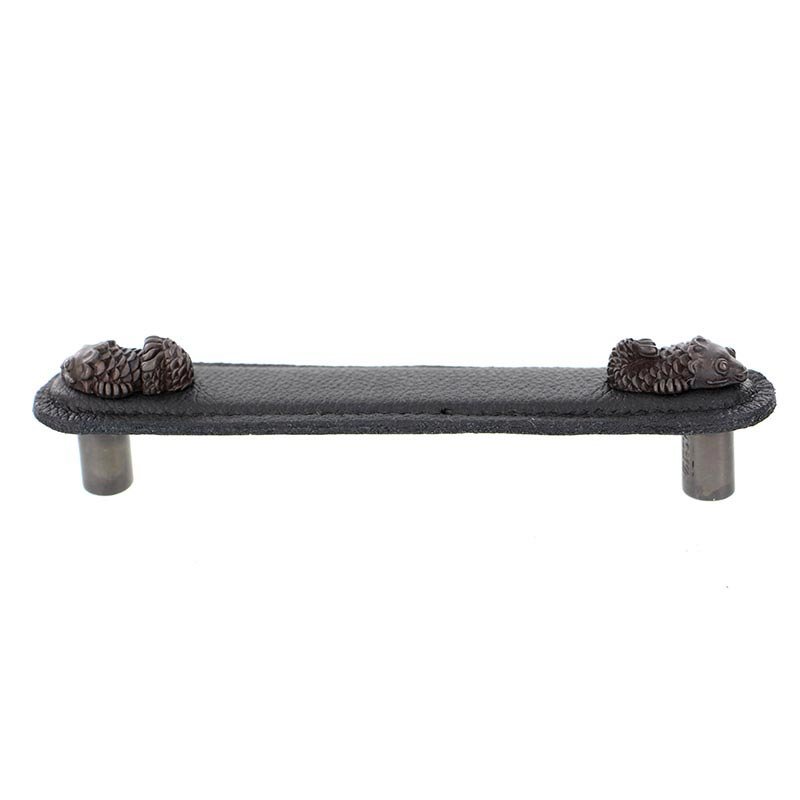Leather Collection 5" (128mm) Pesci Pull in Black Leather in Oil Rubbed Bronze