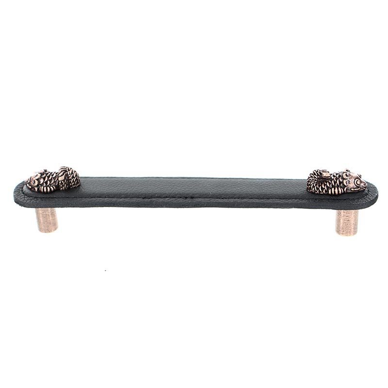 Leather Collection 6" (152mm) Pesci Pull in Black Leather in Antique Copper