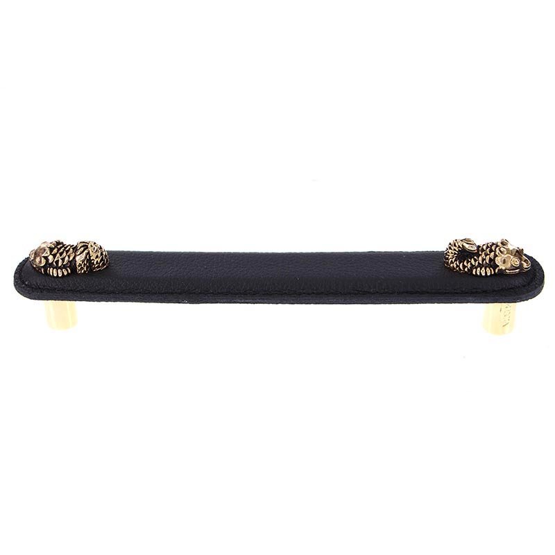 Leather Collection 6" (152mm) Pesci Pull in Black Leather in Antique Gold