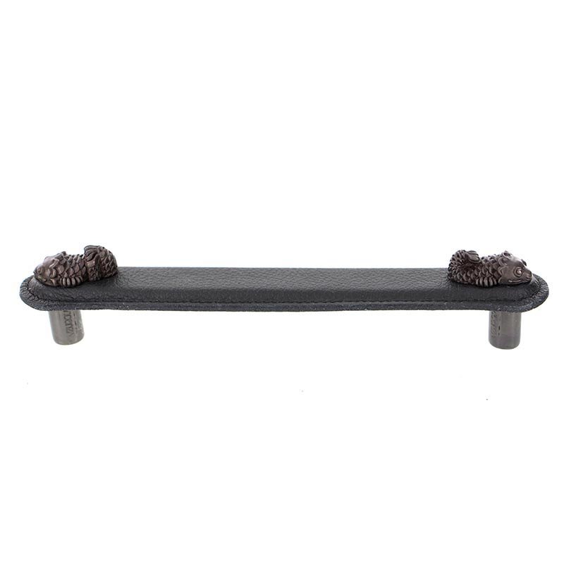 Leather Collection 6" (152mm) Pesci Pull in Black Leather in Oil Rubbed Bronze