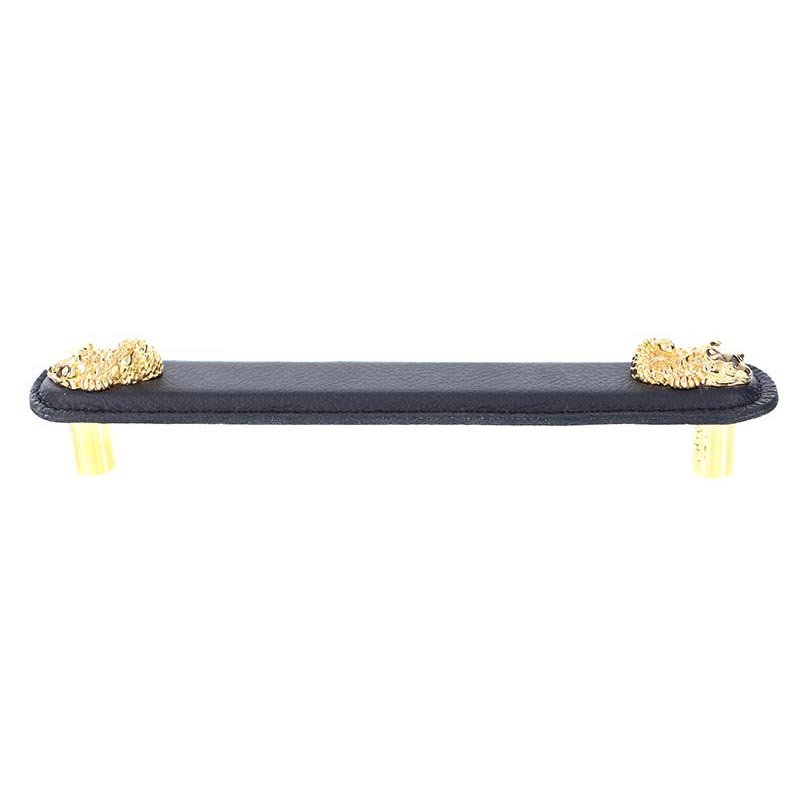 Leather Collection 6" (152mm) Pesci Pull in Black Leather in Polished Gold