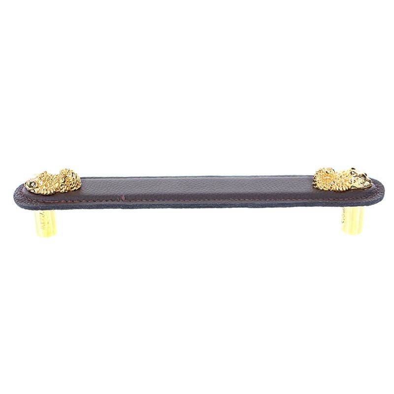 Leather Collection 6" (152mm) Pesci Pull in Brown Leather in Polished Gold