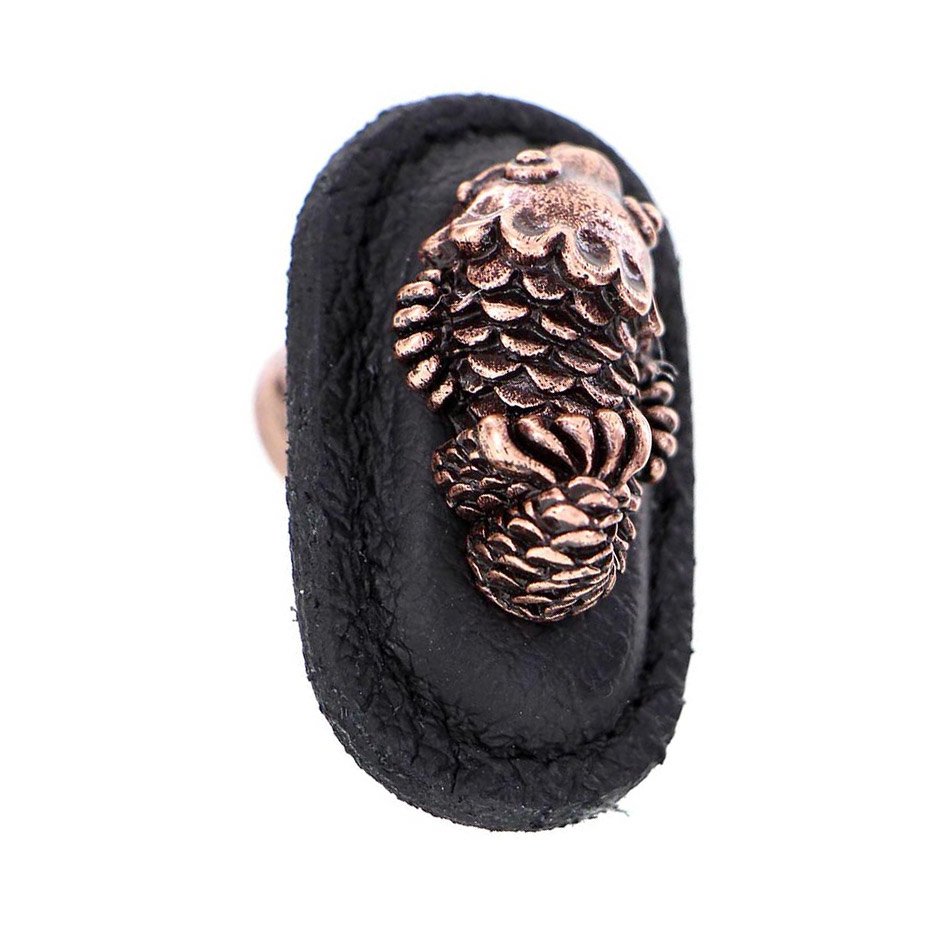 Leather Collection Pesci Knob in Black Leather in Antique Copper