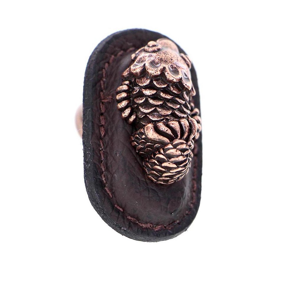 Leather Collection Pesci Knob in Brown Leather in Antique Copper