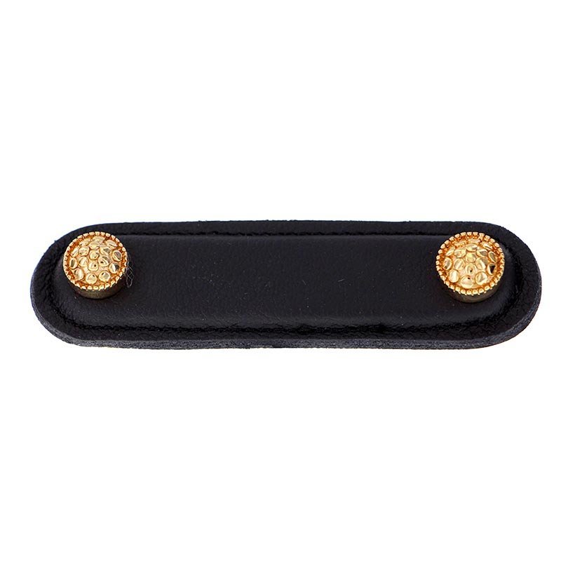 Leather Collection 3" (76mm) Puccini Pull in Black Leather in Polished Gold
