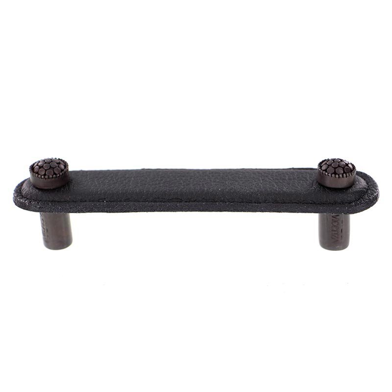Leather Collection 4" (102mm) Puccini Pull in Black Leather in Oil Rubbed Bronze