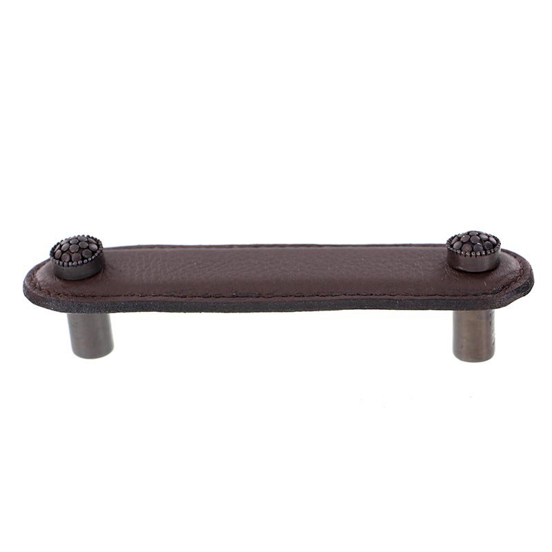 Leather Collection 4" (102mm) Puccini Pull in Brown Leather in Oil Rubbed Bronze