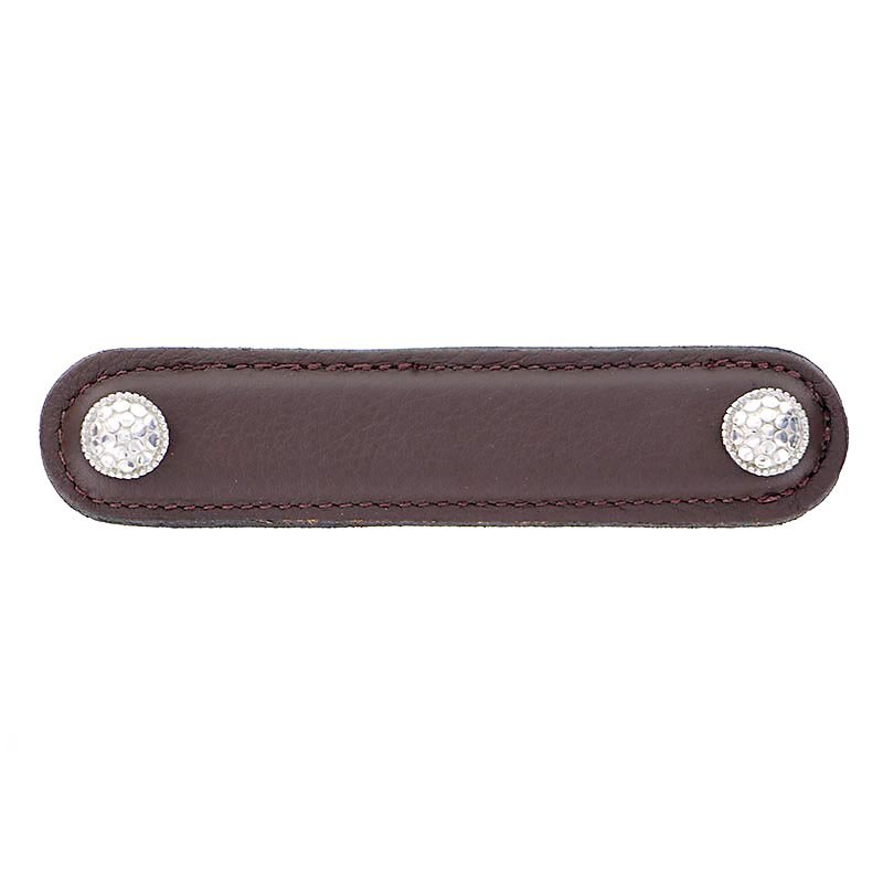 Leather Collection 4" (102mm) Puccini Pull in Brown Leather in Polished Nickel