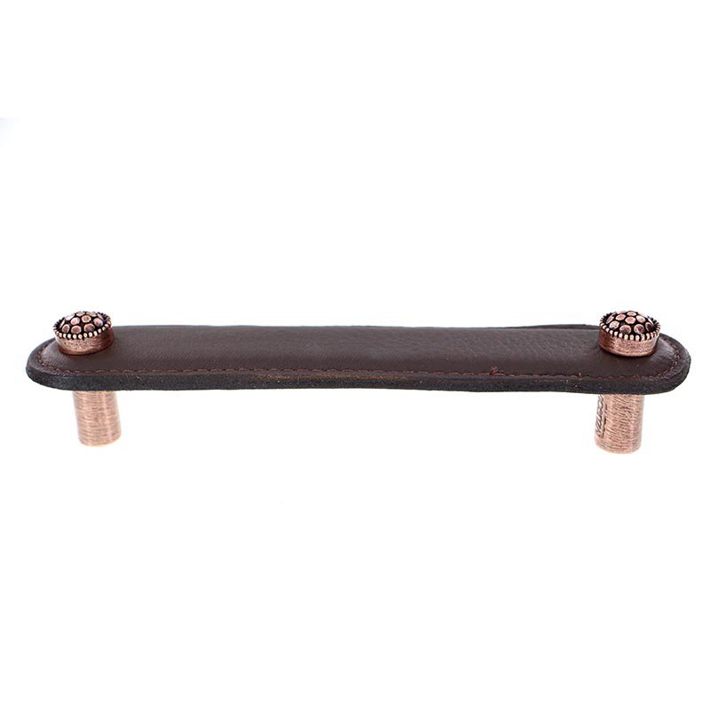 Leather Collection 5" (128mm) Puccini Pull in Brown Leather in Antique Copper
