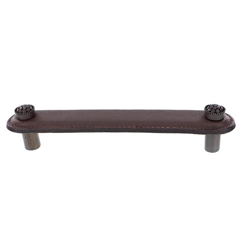 Leather Collection 5" (128mm) Puccini Pull in Brown Leather in Oil Rubbed Bronze