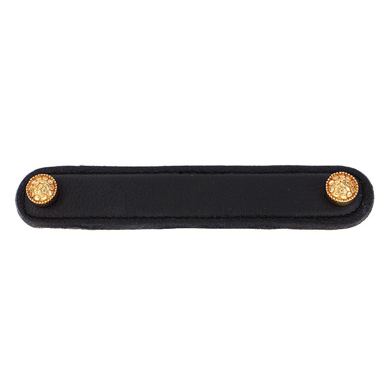 Leather Collection 5" (128mm) Puccini Pull in Black Leather in Polished Gold