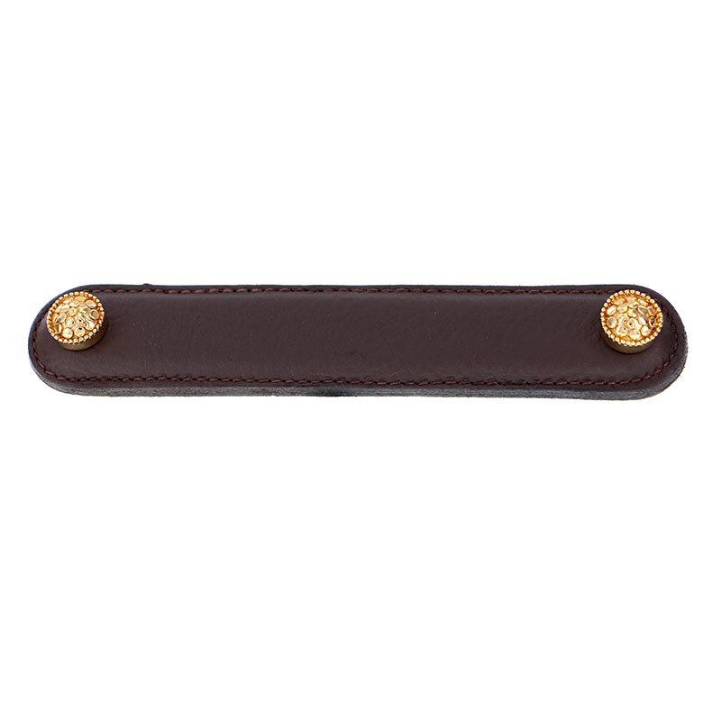 Leather Collection 5" (128mm) Puccini Pull in Brown Leather in Polished Gold