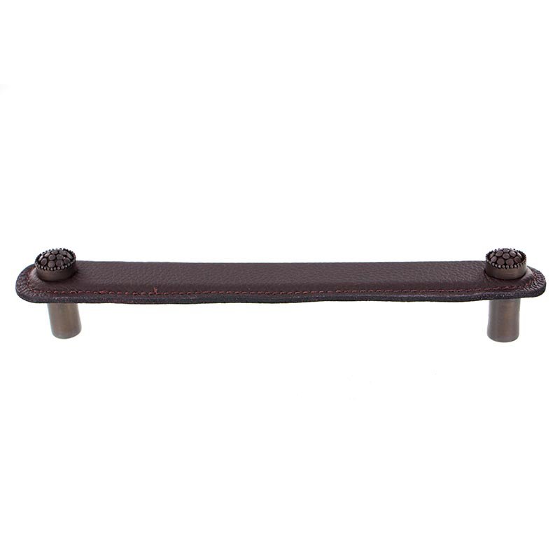 Leather Collection 6" (152mm) Puccini Pull in Brown Leather in Oil Rubbed Bronze