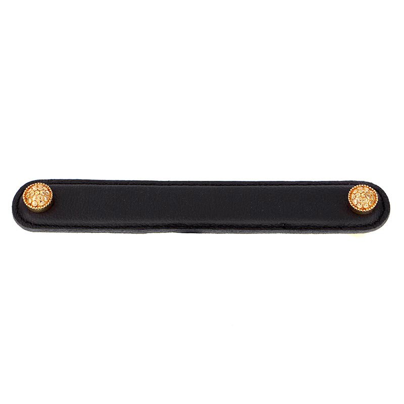 Leather Collection 6" (152mm) Puccini Pull in Black Leather in Polished Gold