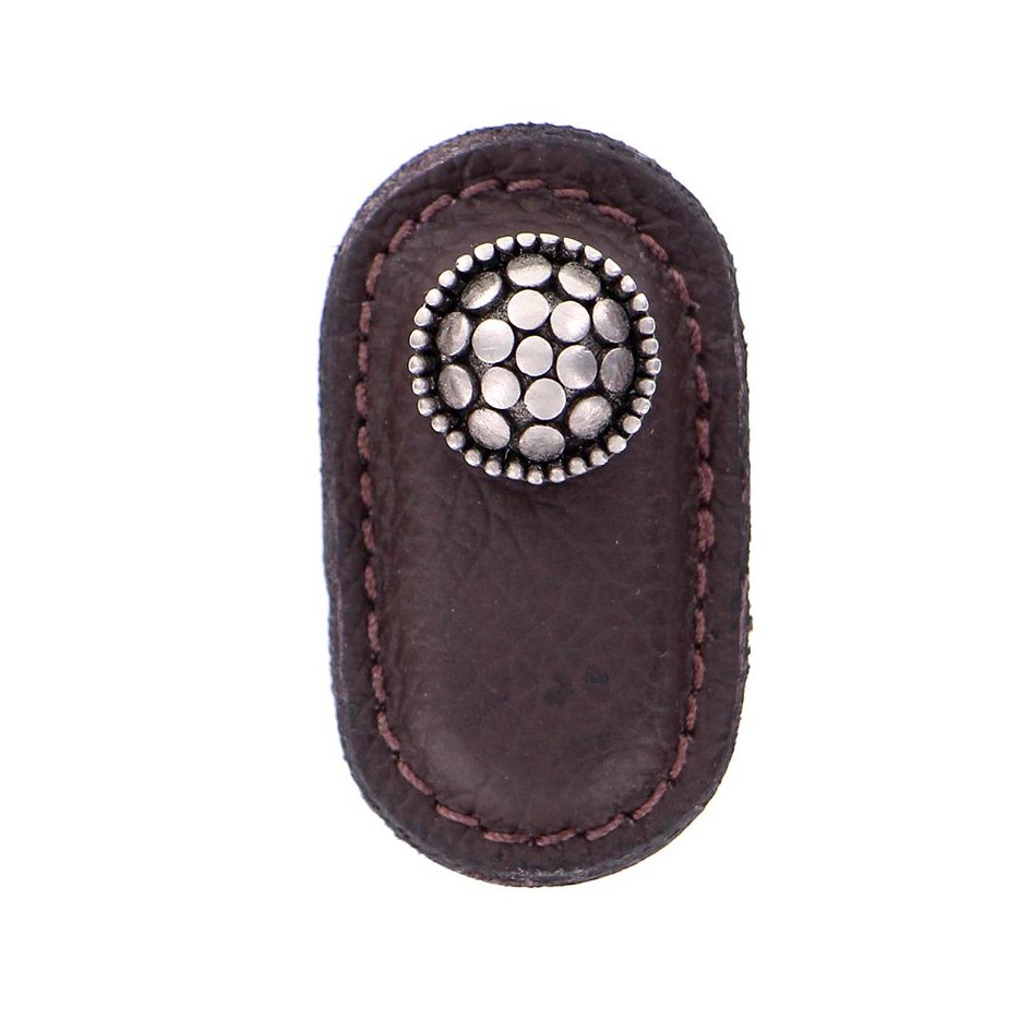 Leather Collection Puccini Knob in Brown Leather in Antique Nickel