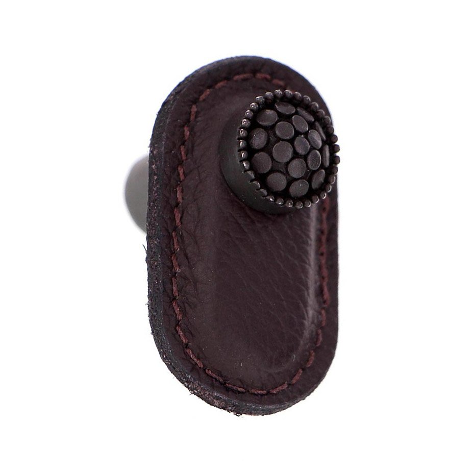 Leather Collection Puccini Knob in Brown Leather in Oil Rubbed Bronze