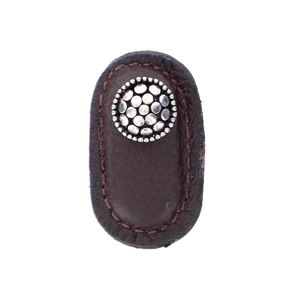 Leather Collection Puccini Knob in Brown Leather in Vintage Pewter